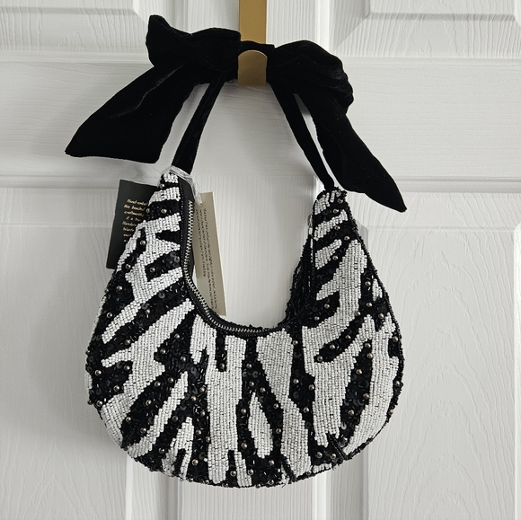 NWT From India To You Handmade Beaded Shoulder Bag With Velvet Bow Strap - Picture 4 of 10